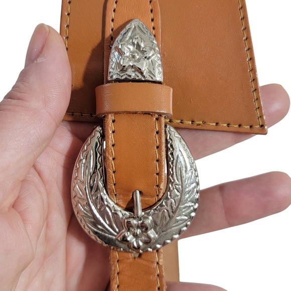 Vtg PASTA 90s Western Wide Waist Corset Belt Camel Tan Leather Silver Buckle N30 main image 8